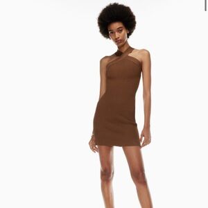 Babaton Sculpt Knit Criss Cross Dress in Epicurean Brown - size S
